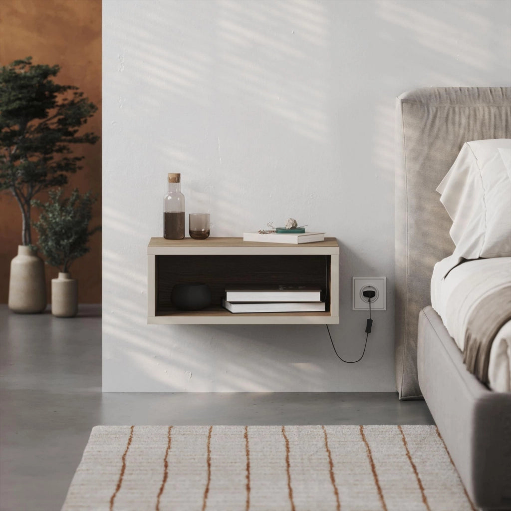 Comodino in legno "Brik" con luce LED - 45 x 30 x 18 cm - Marrone