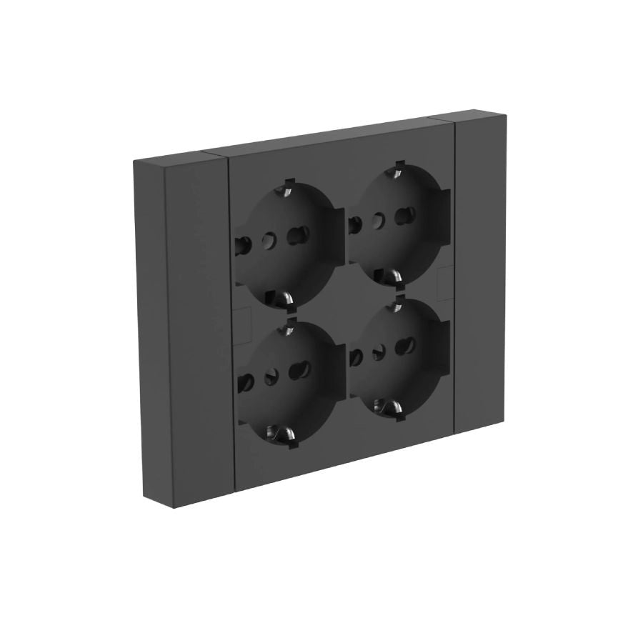 MULTIPRESA NERA PARETE QUADRA CON 4 PRESE UNIVERSALI ELECTRALINE