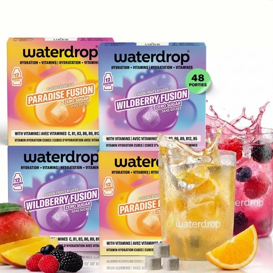 Drinkpoeder Tropico/Bosco - 48 Blocchi - Sostituti di Sapore con Vitamina C/B12 - Poco Calorico - Idratante Vegetariano - Frutta/Erbe Naturali - Sostituto di Sapore