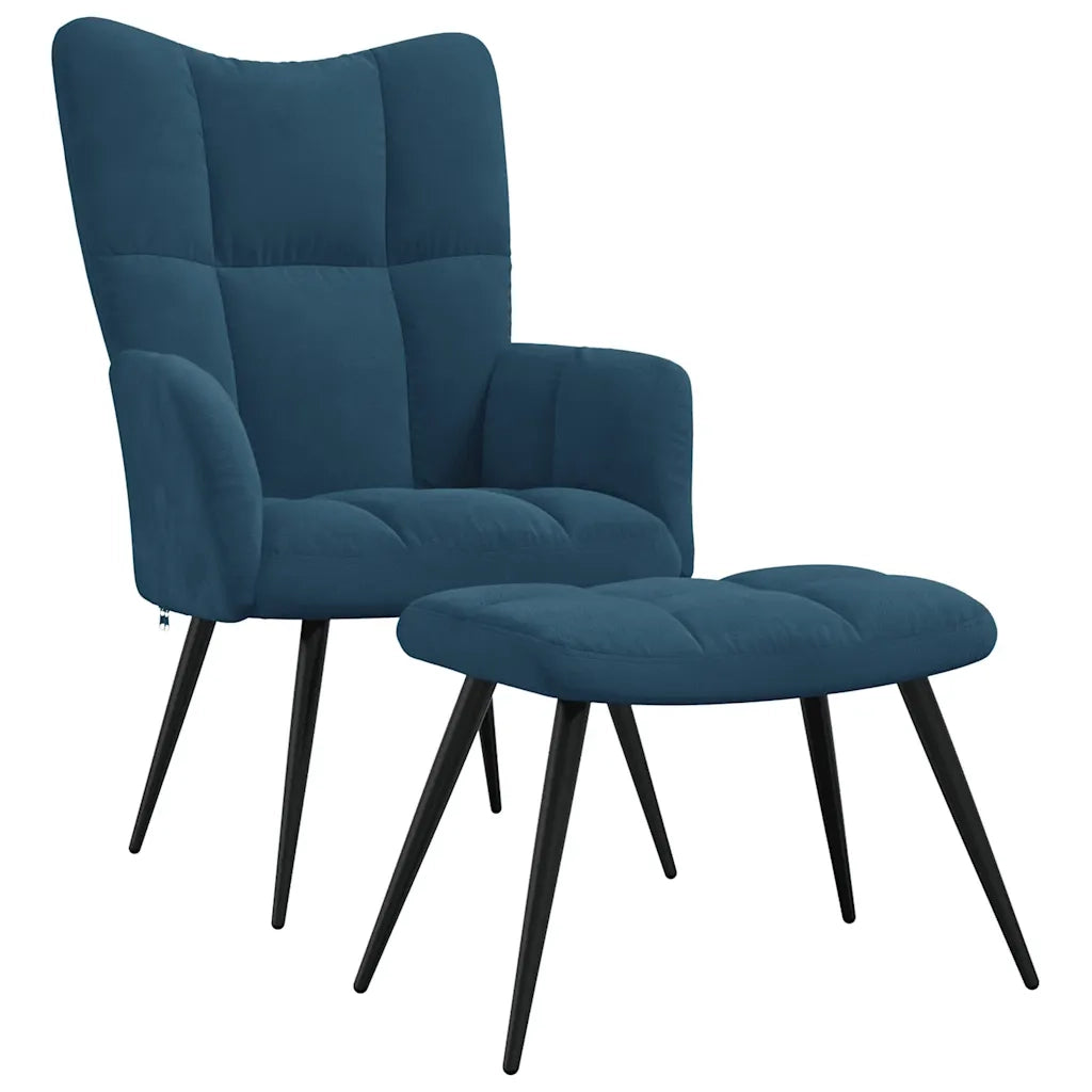 Poltrona Relax | Sedia Relax con Poggiapiedi Blu in Velluto