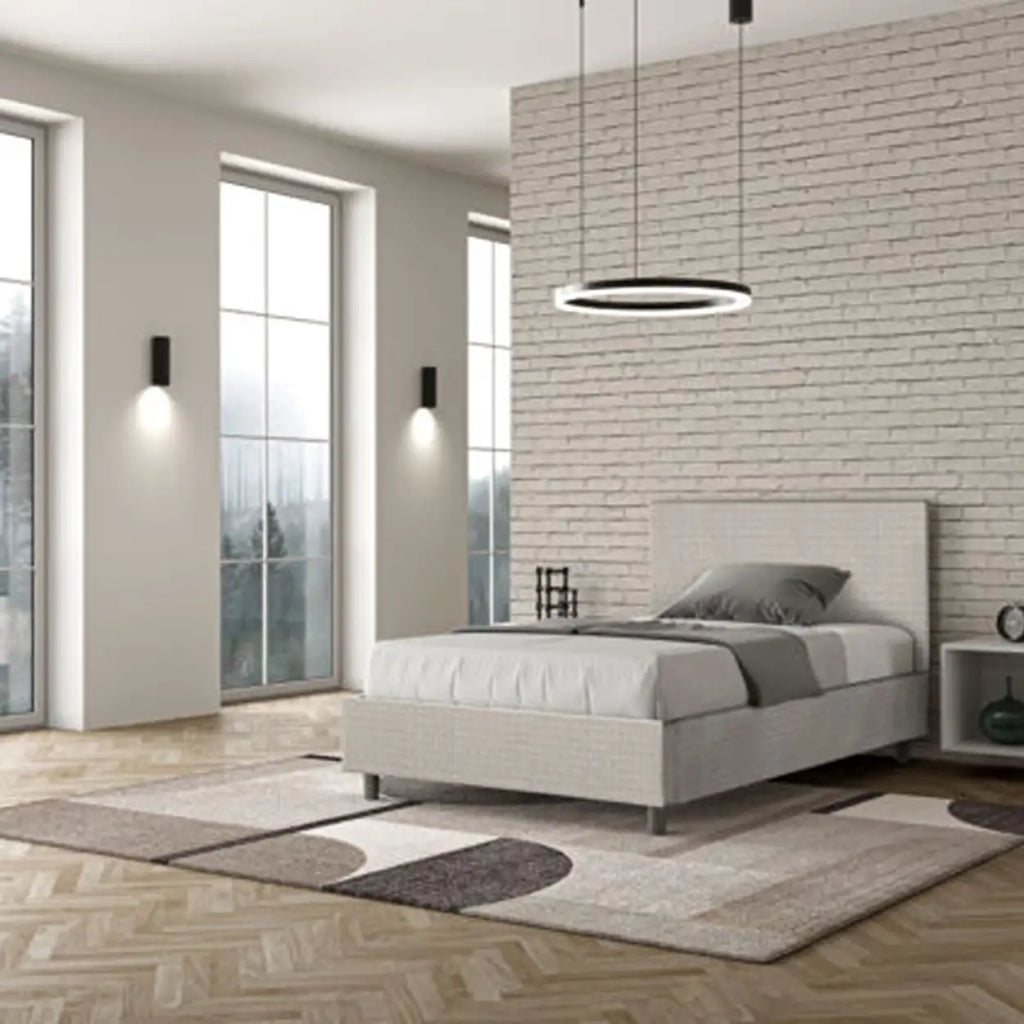 Letto una piazza e mezza con rete imbottito 120x190 tessuto Labirinto 1 bianco Adele