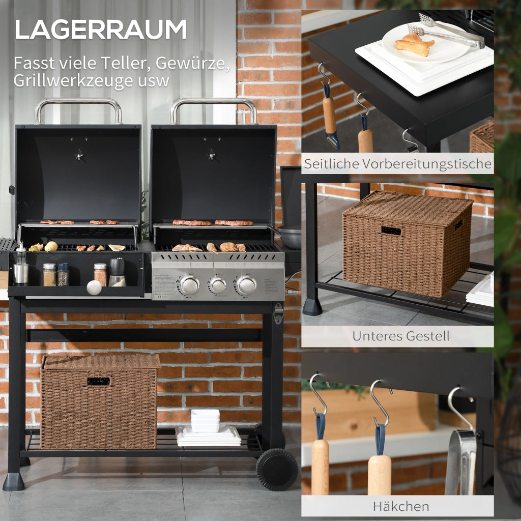 Barbecue a Gas con Termometro ¨C Xylo ¨C Nero e Argento 161x54x103 cm
