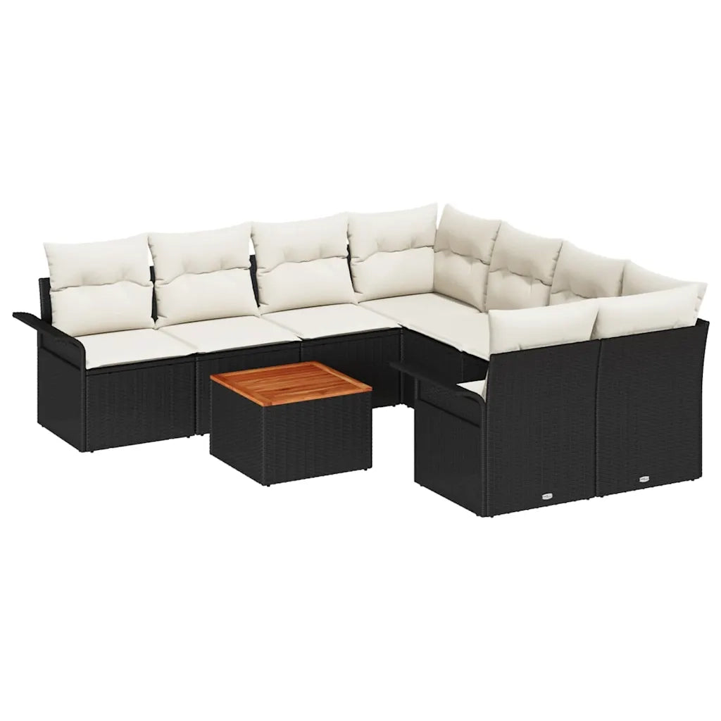 Set Divano da Giardino con cuscino 9 pcs Nero polyrattan 3347306