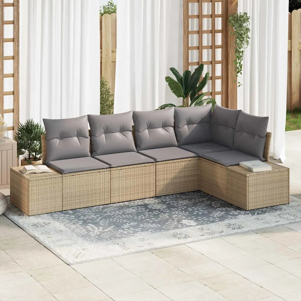 Set Divano da Giardino 5 pcs Beige e Grigio Chiaro polyrattan 3355729