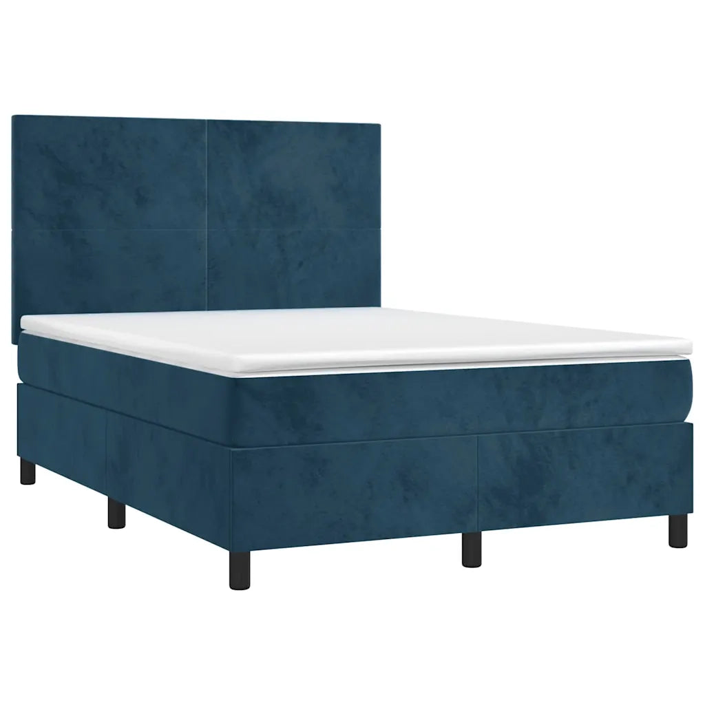 Letto a Molle con Materasso e LED Blu Scuro 140x200 cm 3136009