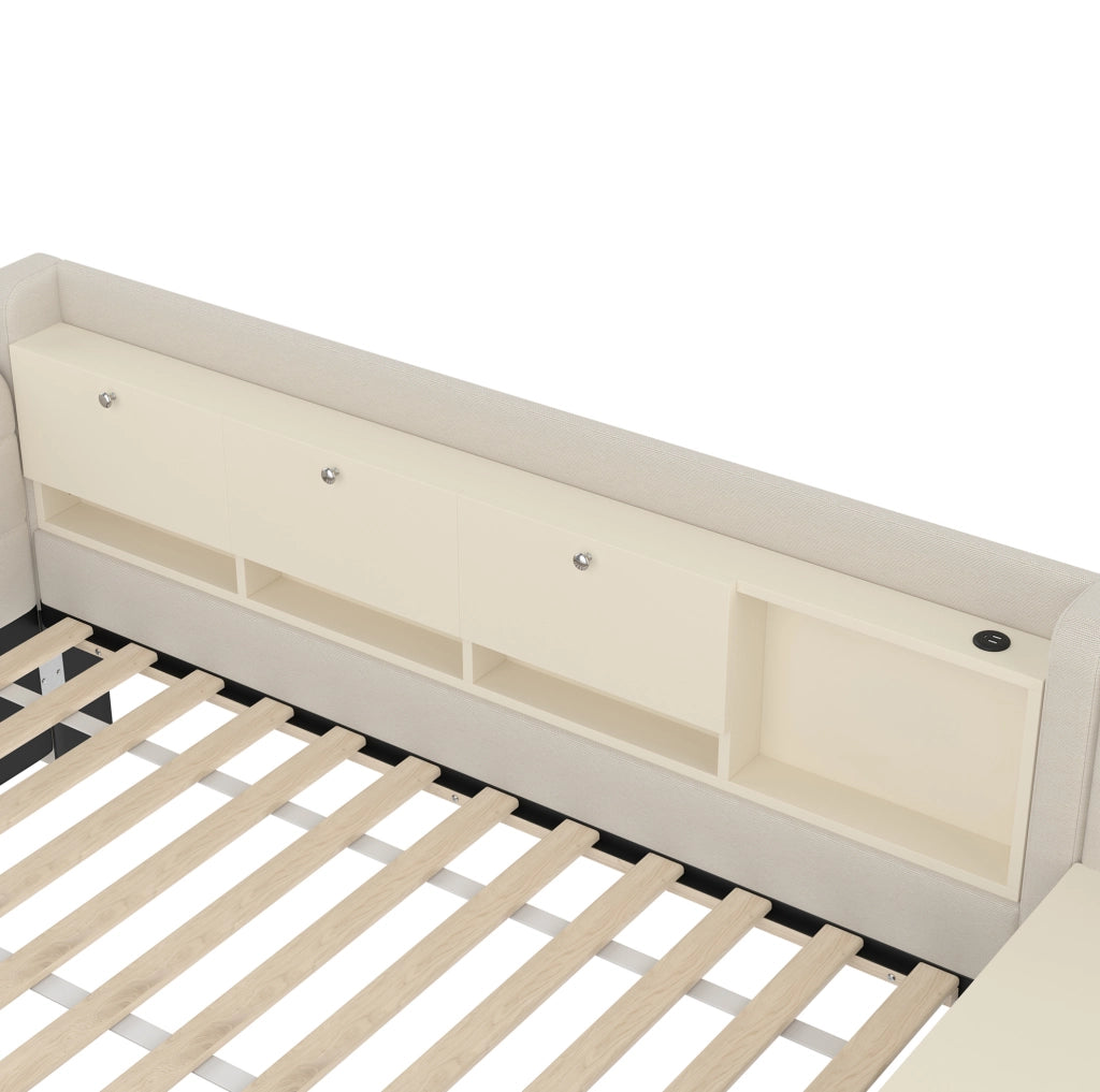 Daybed 90x200 cm con scrivania, 2 cassetti e vano contenitore