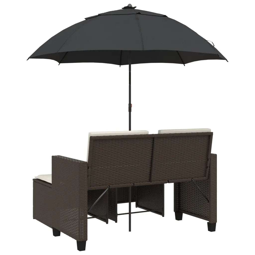 Divano Giardino 2 Posti-Sofa da Giardino-Divanetto da esterno Ombrellone e Sgabelli Marrone Polyrattan