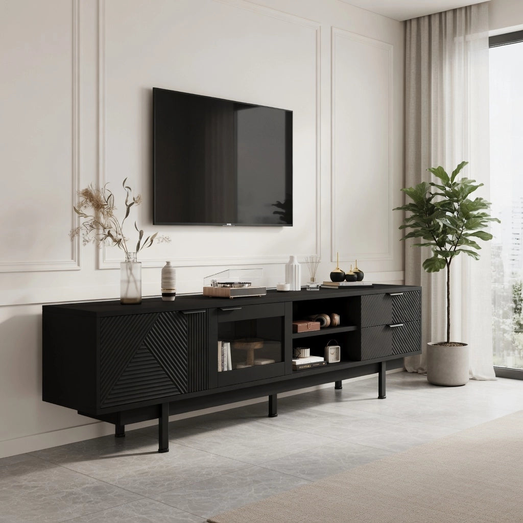 Cassettiera per TV nera in truciolare lunghezza 200 cm