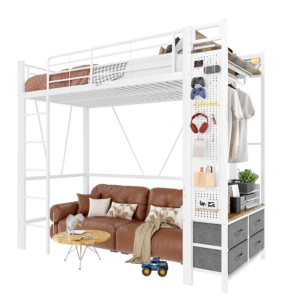 Letto a soppalco - Xylo - 90x200 cm 4 cassetti USB bianco