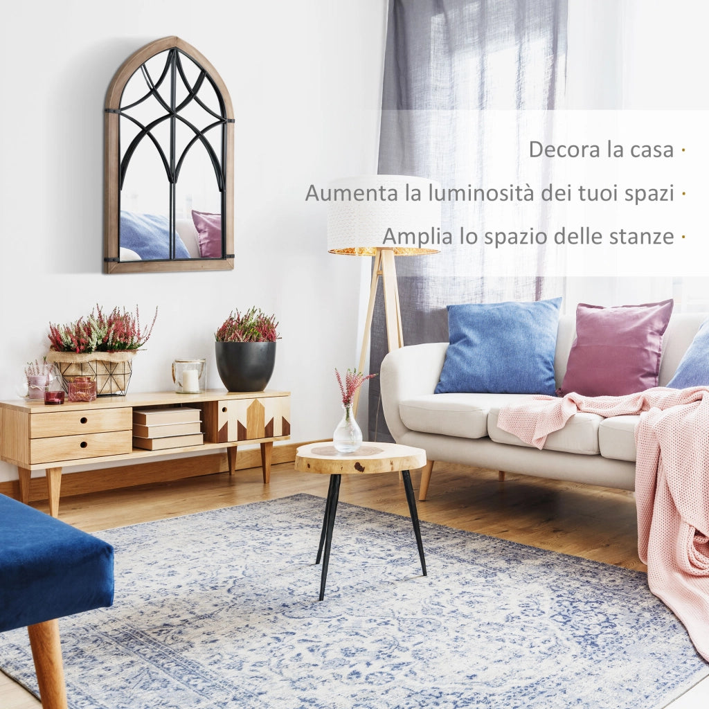 Specchio con Appendiabiti ¨C Minimal ¨C Legno e Vetro, Marrone e Nero, 60x93 cm