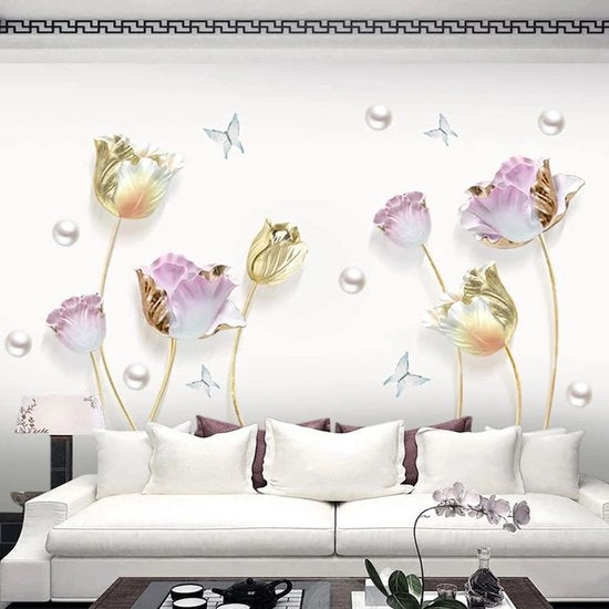 Sticker 3D Fiori Giallo Tigli - Decorazione Per Parete Sala Da Pranzo - Decorazione Per Parete Camera Da Letto - Decorazione Per Parete Camera dei Bambini - Decorazione Per Parete Cucina - Materiale Vinyl Sicuro