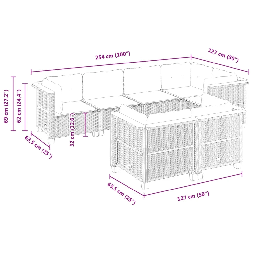 Set Divani da Giardino con Cuscini 7pz Nero Polyrattan 3261881