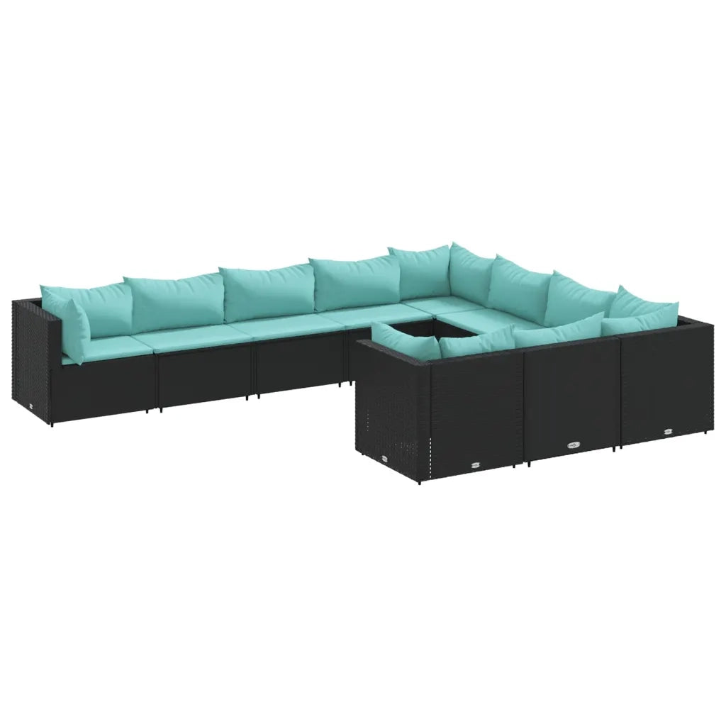 Set Divani da Giardino 10pz con Cuscini in Polyrattan Nero