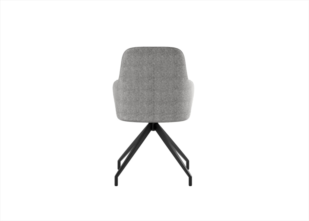Sedia da pranzo girevole Gaia design moderno a conchiglia con rivestimento in tessuto grigio chiaro e struttura in metallo nero - OM