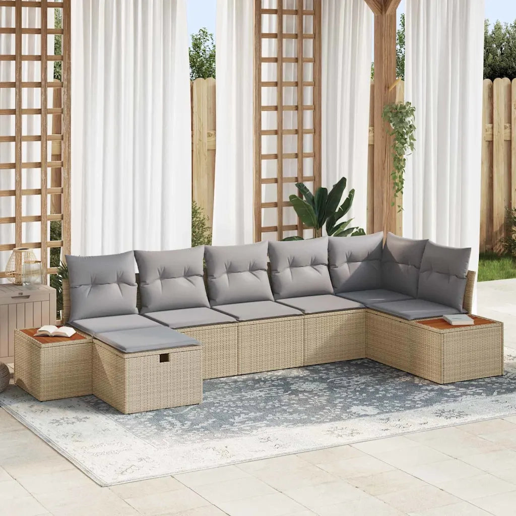 Set Divano da Giardino con cuscino 7 pcs Beige Poly Rattan 3360974