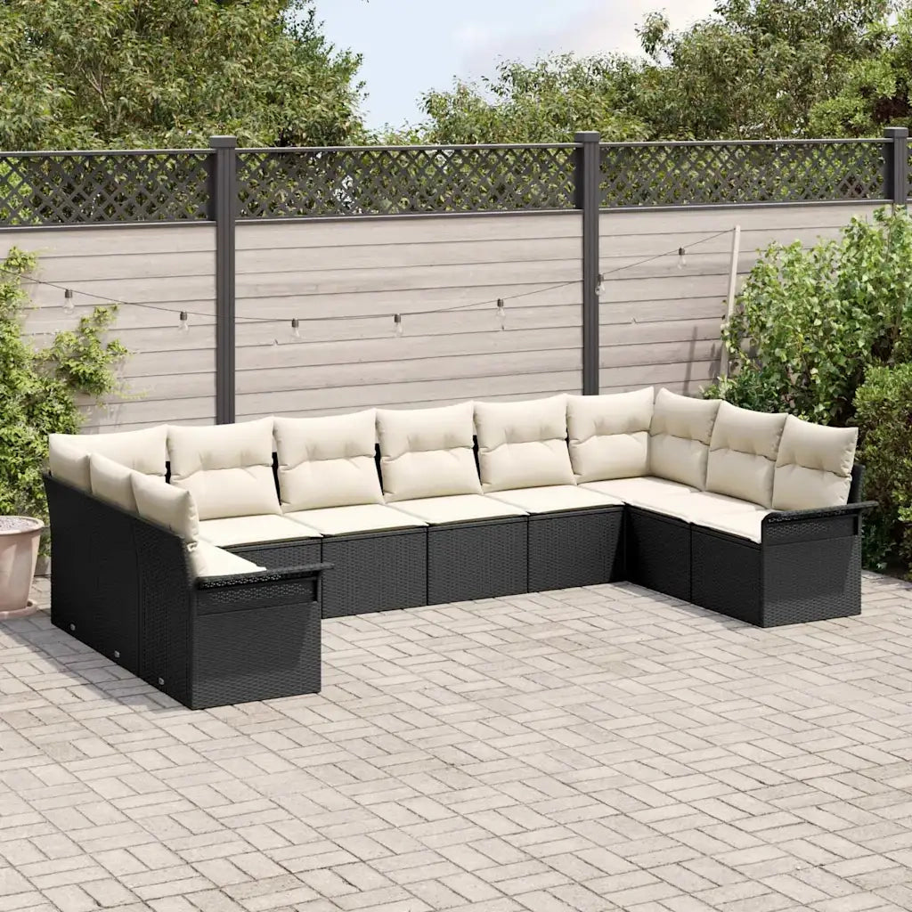 Set Divano da Giardino con archiviazione 10 pcs Nero polyrattan
