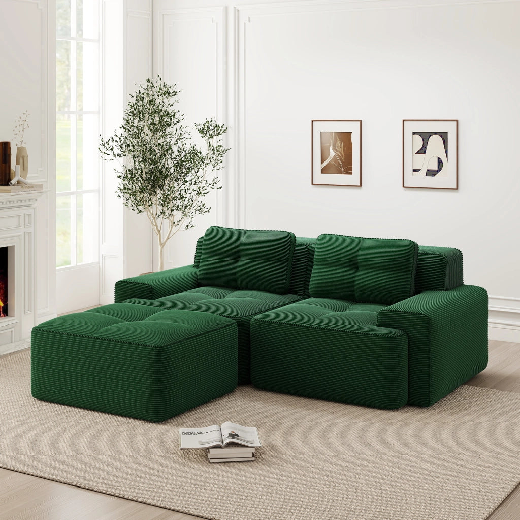 Divano modulare senza ossa - Zephmum- L-forma verde velluto cordoncino