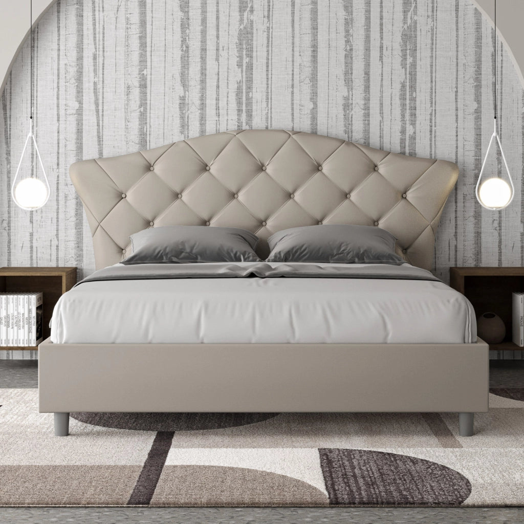BS COM Letto matrimoniale con rete imbottito 160x200 similpelle tortora