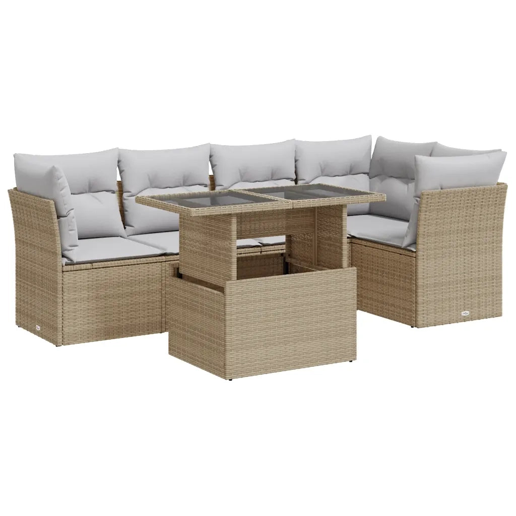 Set Divano da Giardino 6 pz con Cuscini Beige in Polyrattan 3326160