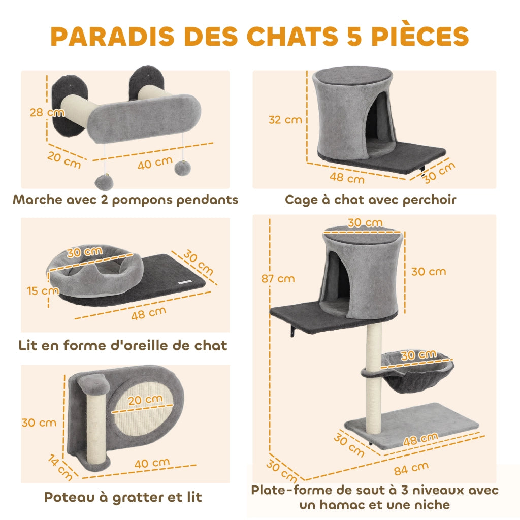 Scaffale per gatti ¨C Minimal ¨C grigio 5 pezzi con nicchie e piattaforme