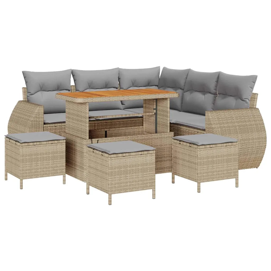 Set Divano da Giardino 9 pcs Beige polyrattan