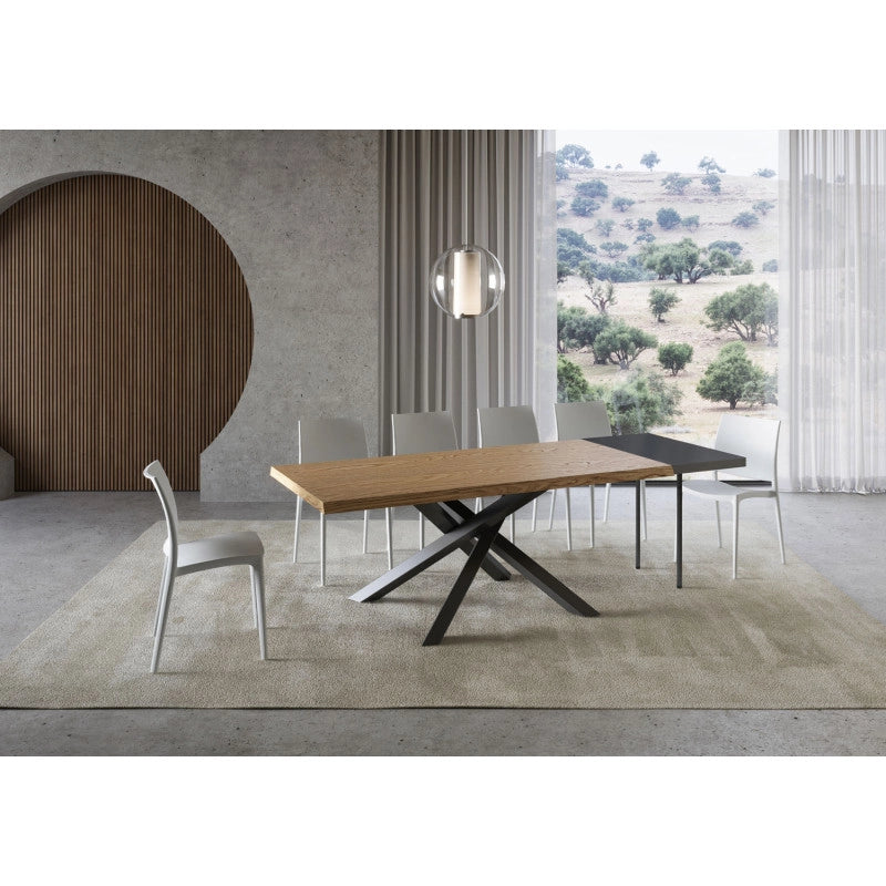 Tavolo allungabile 200/250x90 cm Versalux scortecciato telaio Antracite - Rovere