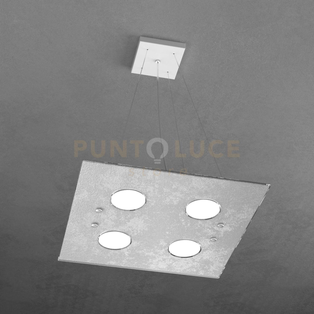 PATH SOSPENSIONE 4+2 LUCI BIEMISSIONE QUADRA FOGLIA ARGENTO 1141-S4+2-FA