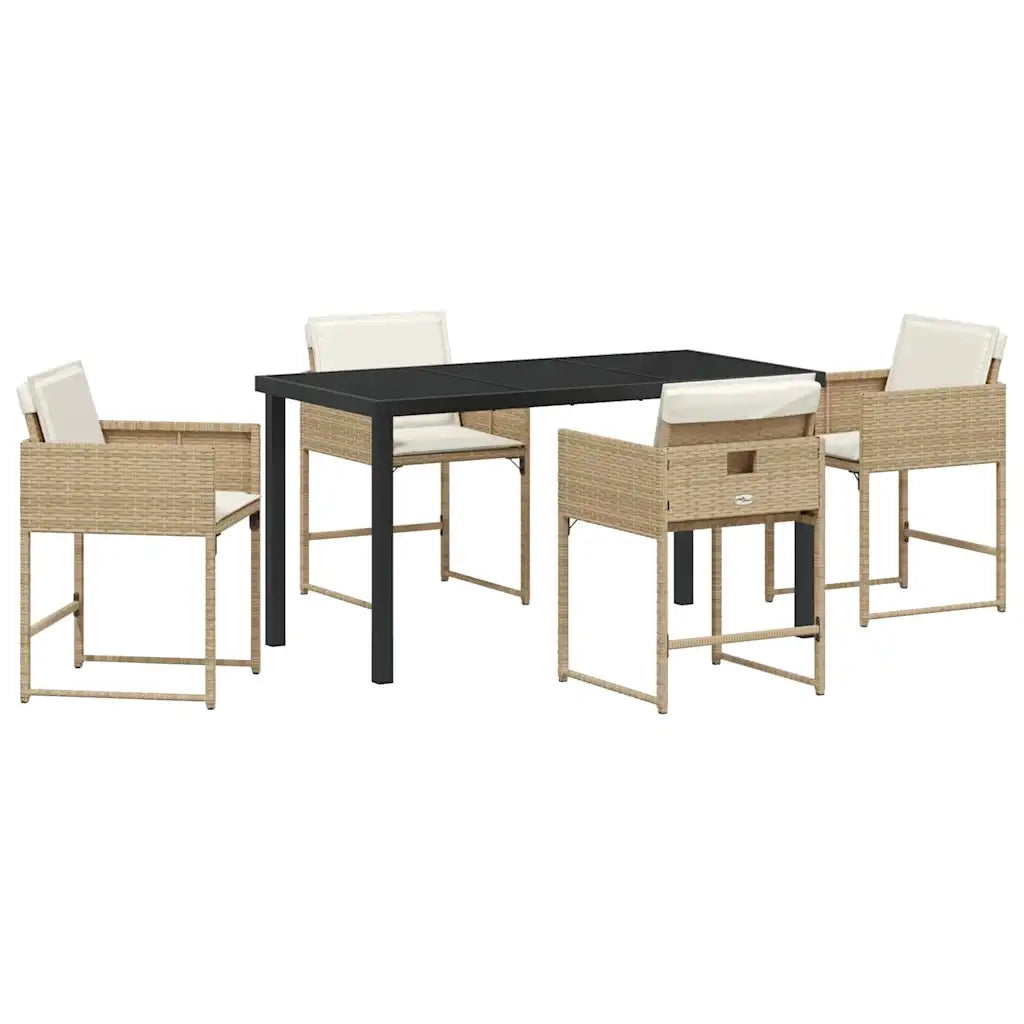 Set da Pranzo per Giardino 5 pcs Beige polyrattan