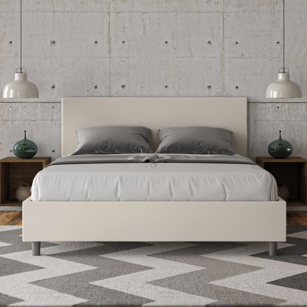 BS COM Letto matrimoniale con rete imbottito 160x190 similpelle bianco