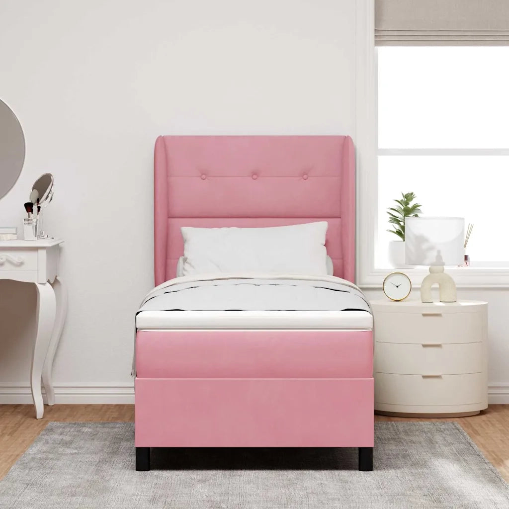 Letto a molle con materasso Rosa 190 x 90 cm Velluto 3340909