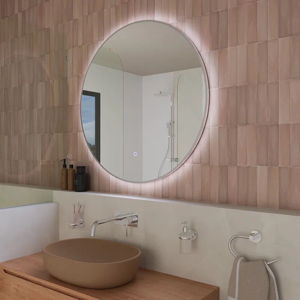 Specchio led tondo Ø 60 cm cornice bianco opaco retroilluminato touch screen luce calda/fredda
