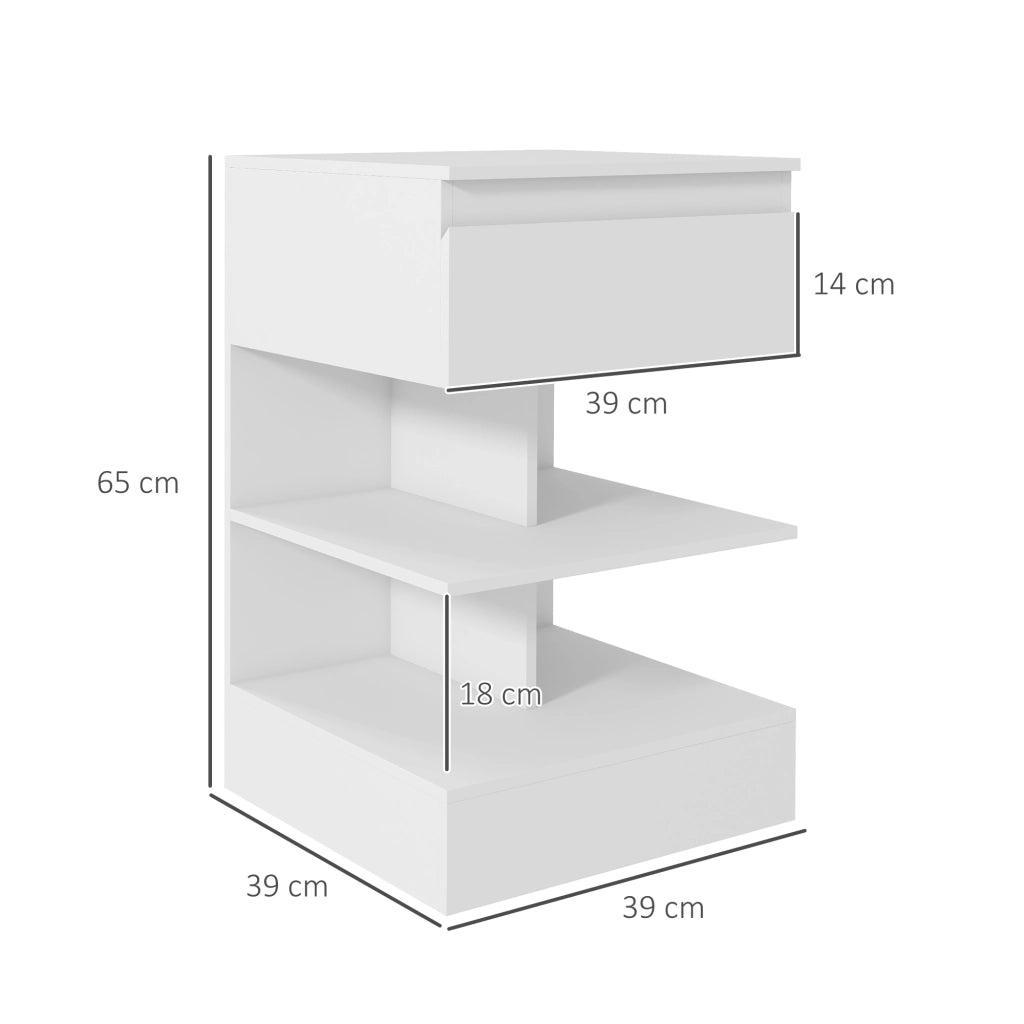 Comodino Moderno in MDF con Cassetto e Ripiani ¨C Zephmum ¨C Bianco 39x39x65