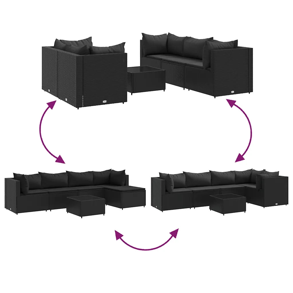 Set Mobili da Giardino 6 pz con Cuscini in Polyrattan Nero 3308019
