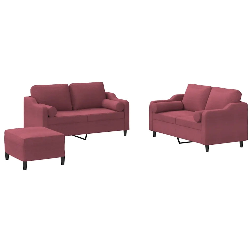 Set di Divani 3 pz con Cuscini Rosso Vino in Tessuto 3201832