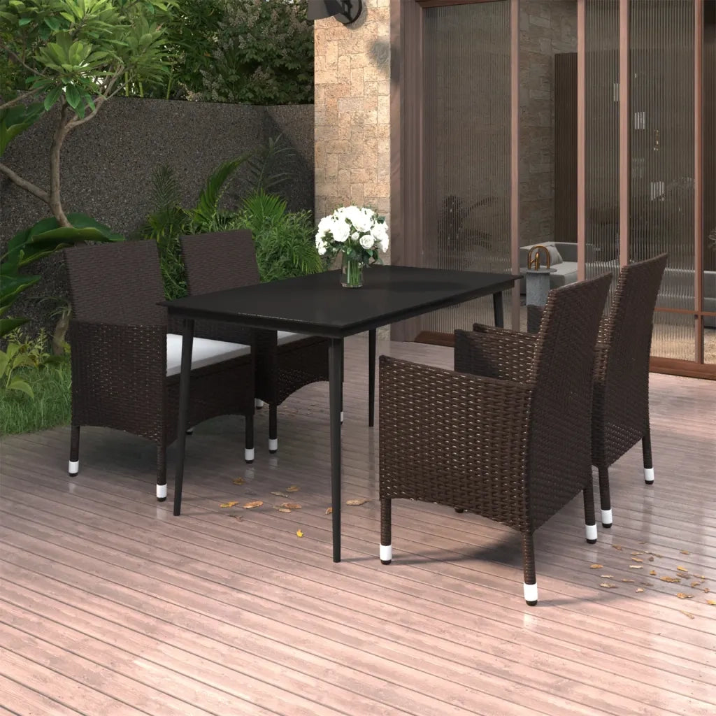 Set da Pranzo per Giardino 5 pz con Cuscini Polyrattan e Vetro 3099723