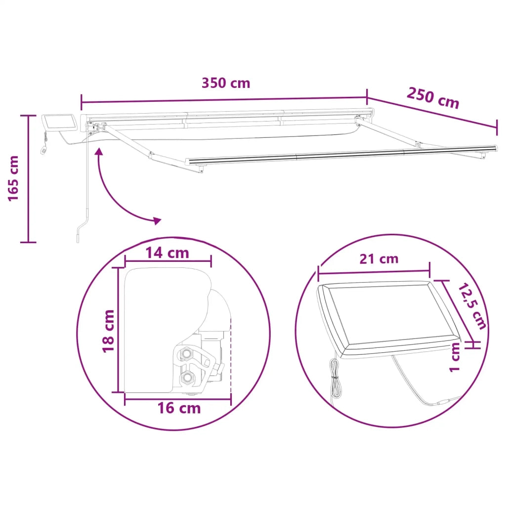 Cornice per Tenda Manuale con LED Tortora 3,5 x 2,5 m 3426002
