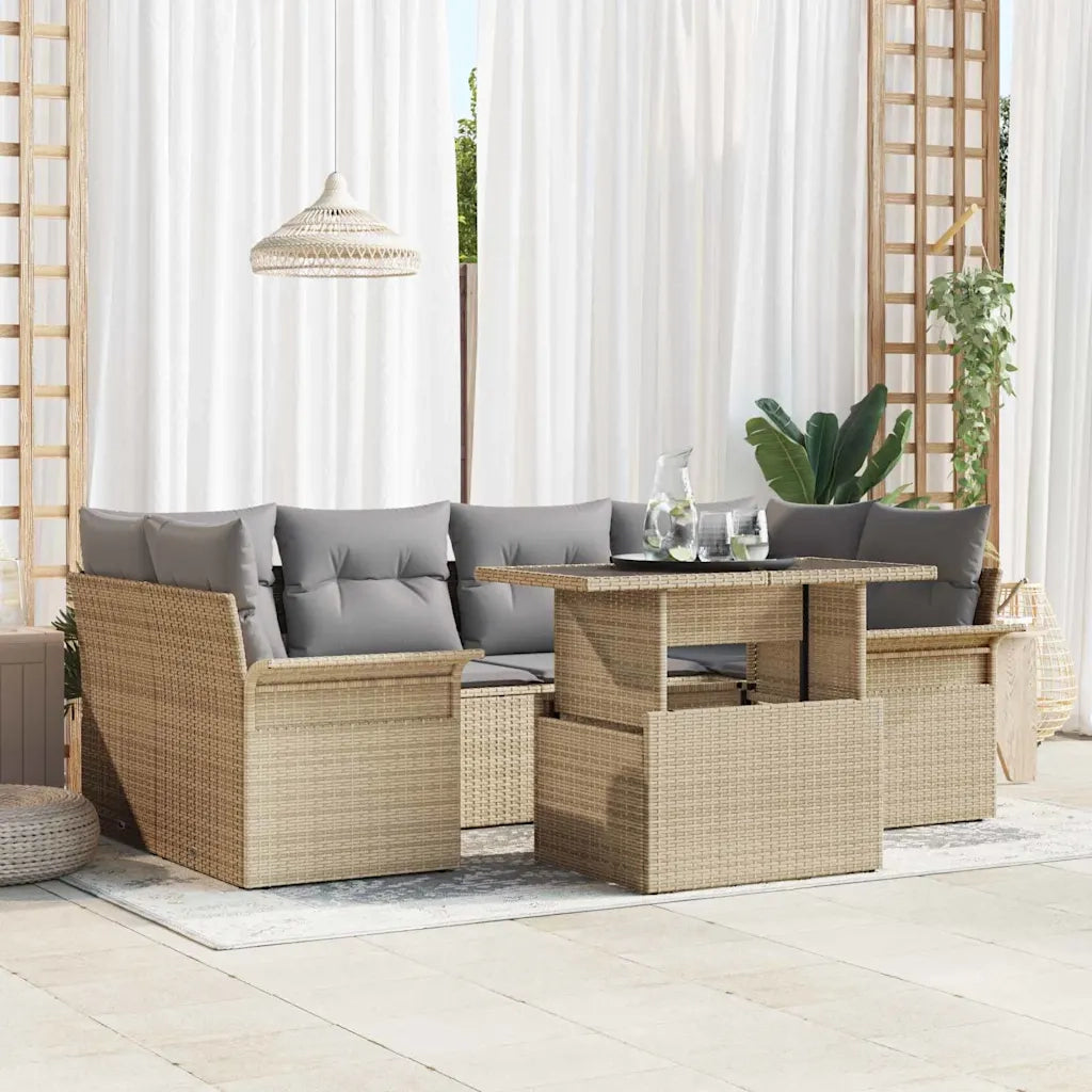 Set Divano da Giardino con cuscino 7 pcs Beige Poly Rattan 3348216