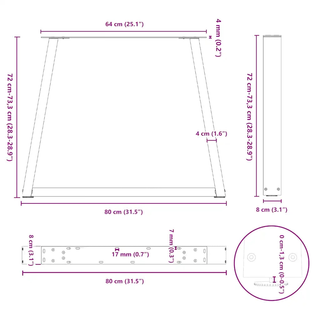 Gambe per tavolo da pranzo a forma di V 2 pz bianche 80x(72-73,3) cm in acciaio 4012573