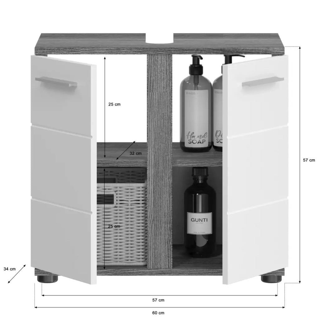 Set di mobili da bagno WILLIAM – Grigio scuro e bianco – 114x191x34 cm