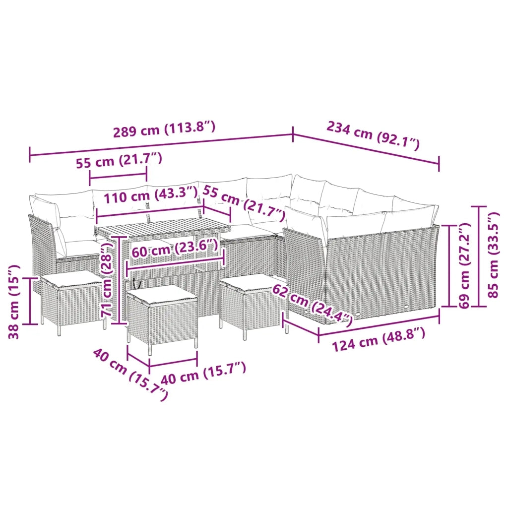 Set Divano da Giardino 13 pcs Nero polyrattan 3361529