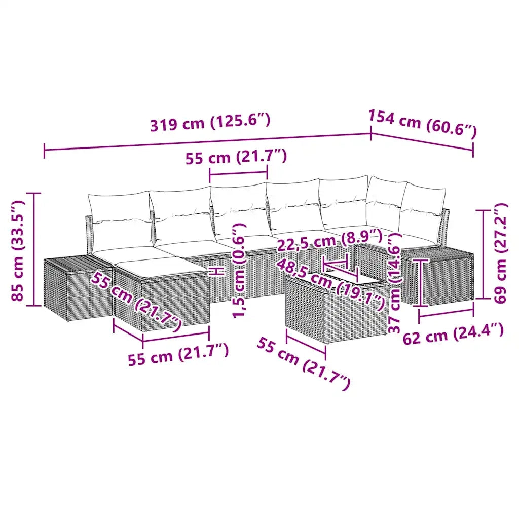 Set Divano da Giardino con cuscino 8 pcs Beige polyrattan 3347160