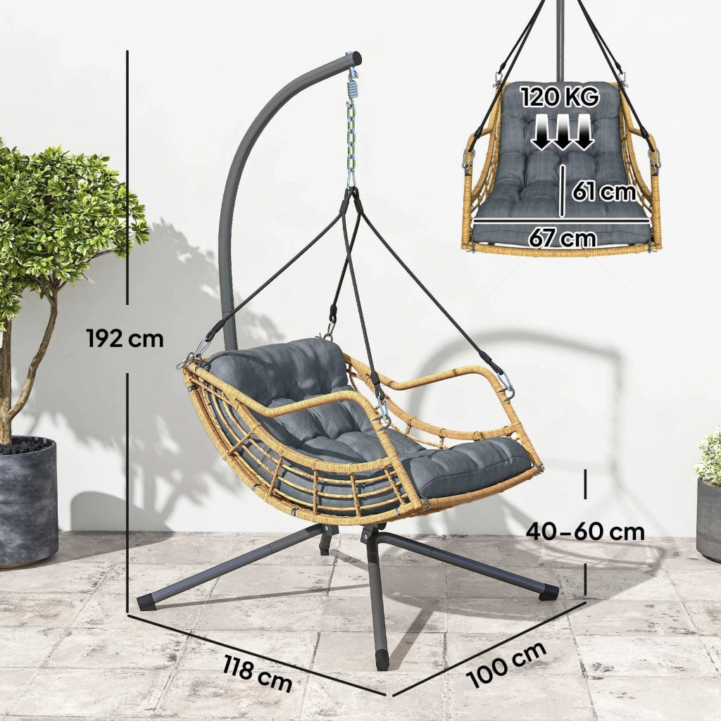 Poltrona sospesa con supporto in resina intrecciata ¨C Xylo ¨C grigio con cuscino e regolazione altezza