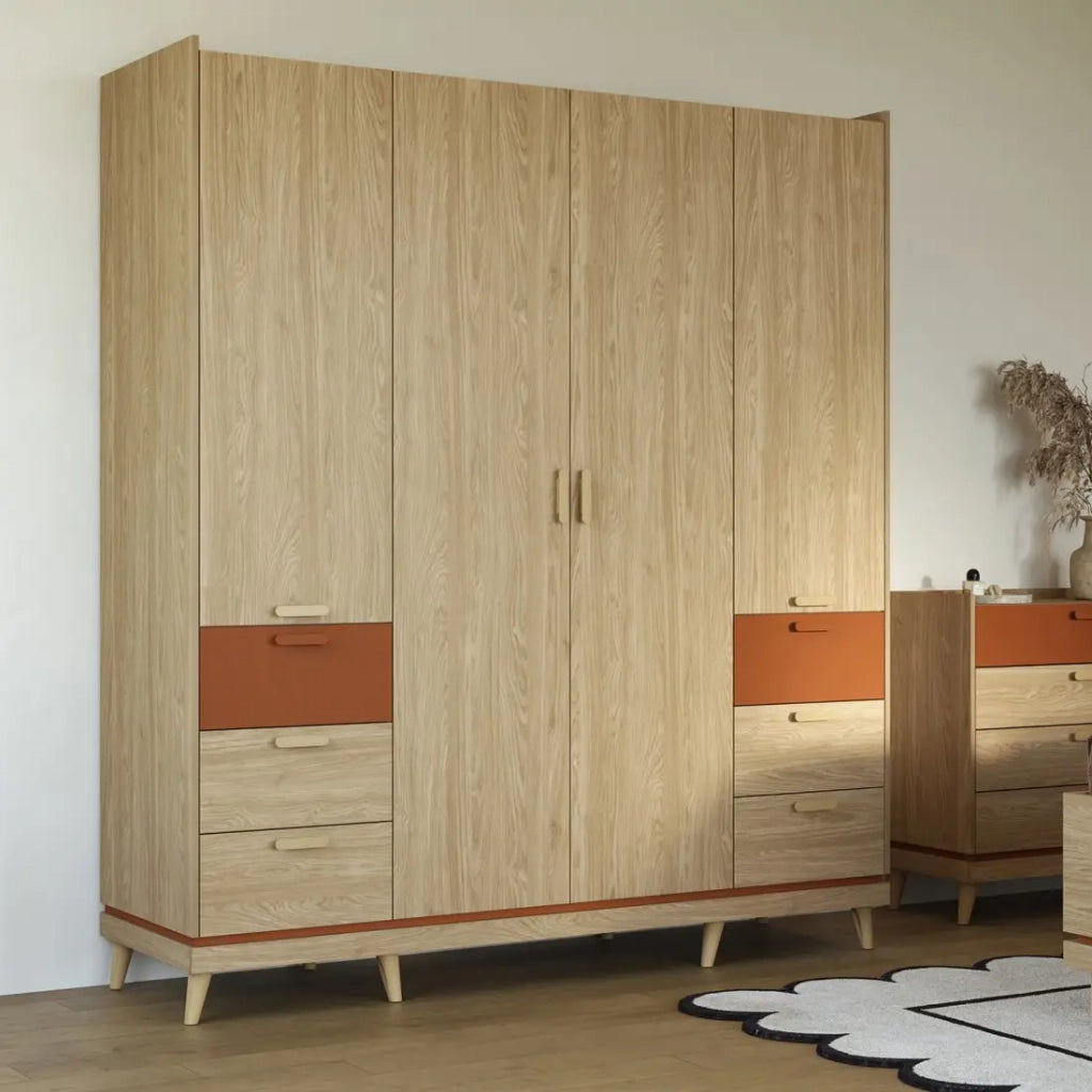 Armadio NOKI – 4 porte in rovere chiaro e moka – Stile scandinavo
