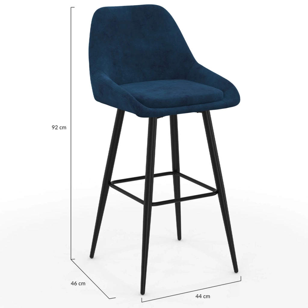 IDMarket - Set di 4 sgabelli da bar THALYA in velluto misto blu, grigio chiaro, grigio scuro, giallo