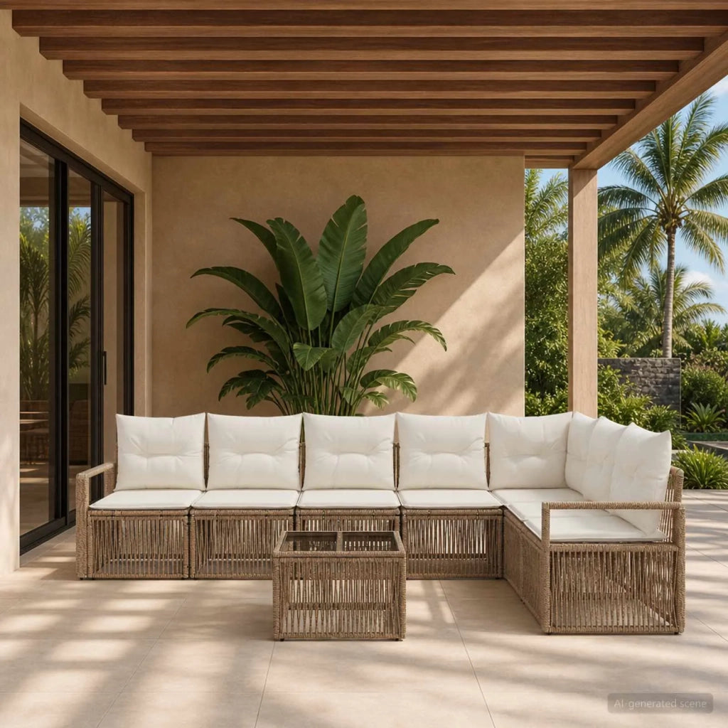 Set Divano da Giardino 8 pcs Beige polyrattan 3435726