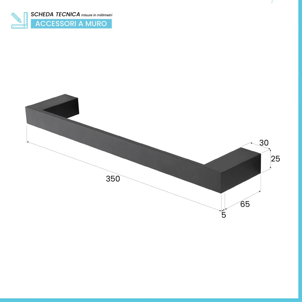 Porta asciugamani diritto da muro L 35 cm in alluminio Nero Sky