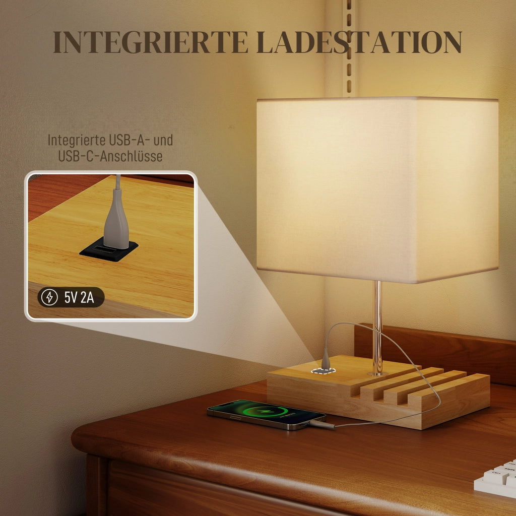 Comodino con Lampada e USB ¨C Minimal ¨C Legno Bianco 40x40x50