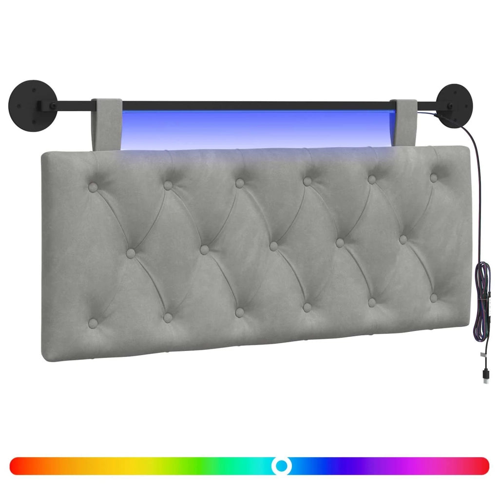 Testiera | Testata sospesa Con luce LED Grigio Chiaro Velluto