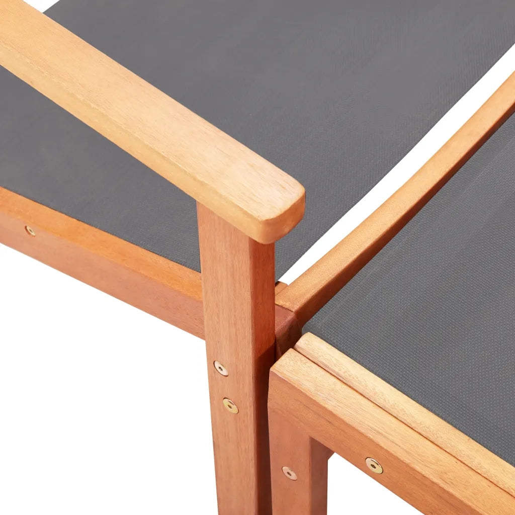 Sedia da Giardino | Sedie da Esterno con Pouf Grigia Eucalipto e Textilene