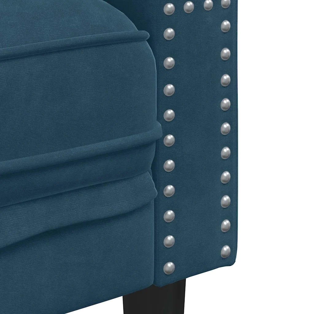 Set Divani Chesterfield 3pz con Cuscini Blu Velluto 3209289